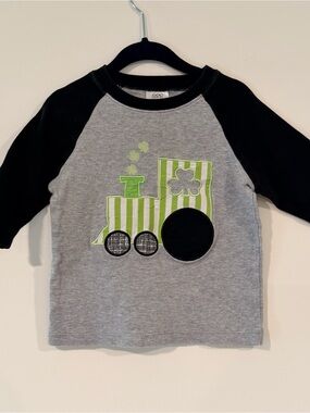 3T ARB Blanks Grey And Black Shirt With Green And White Striped Train Design